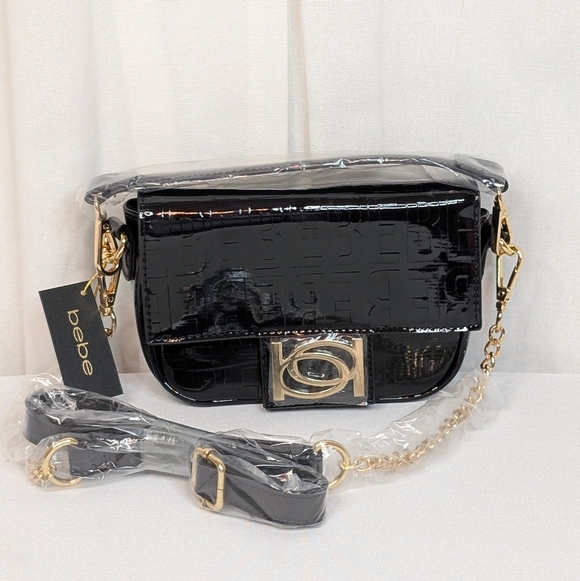 Bebe Alexander Black Patent Shiny Crossbody Bag NWT - Picture 9 of 9